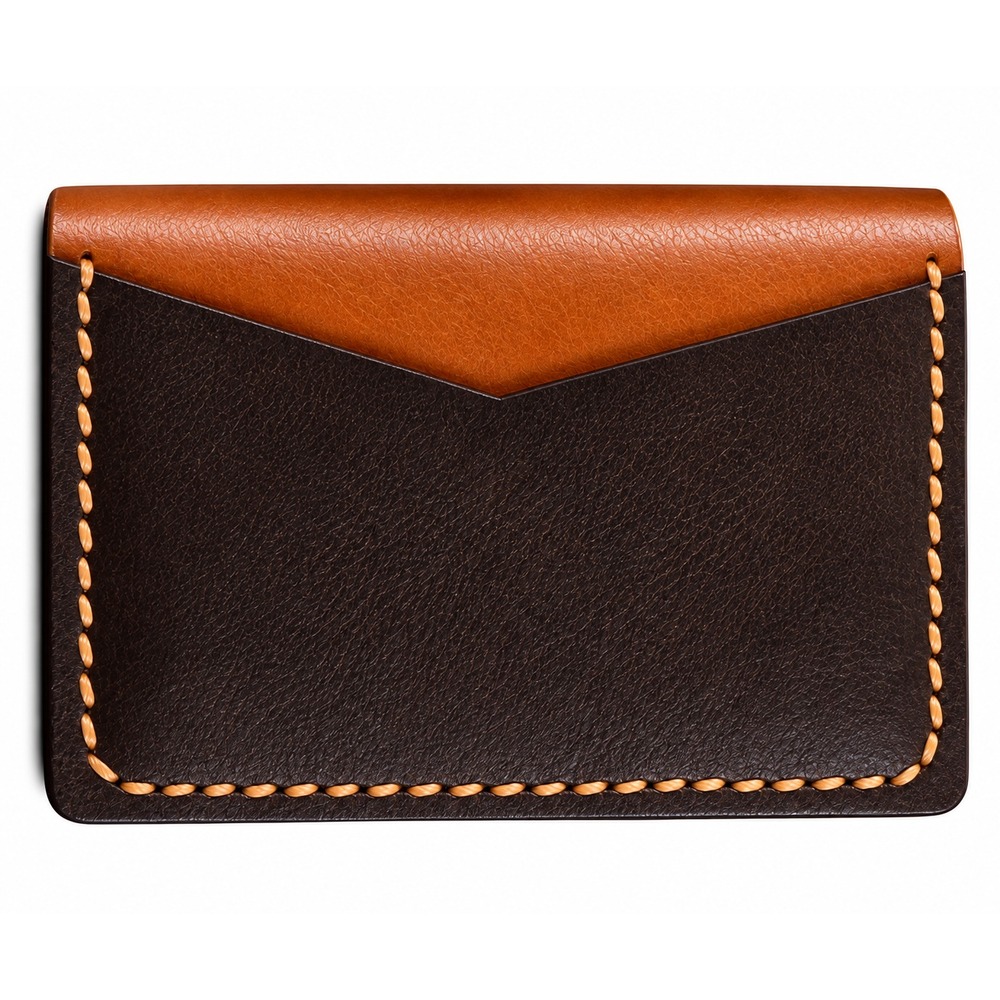 Handmade Leather Bifold Card Holder Wallet Slim Minimalist, Dark Brown Cognac